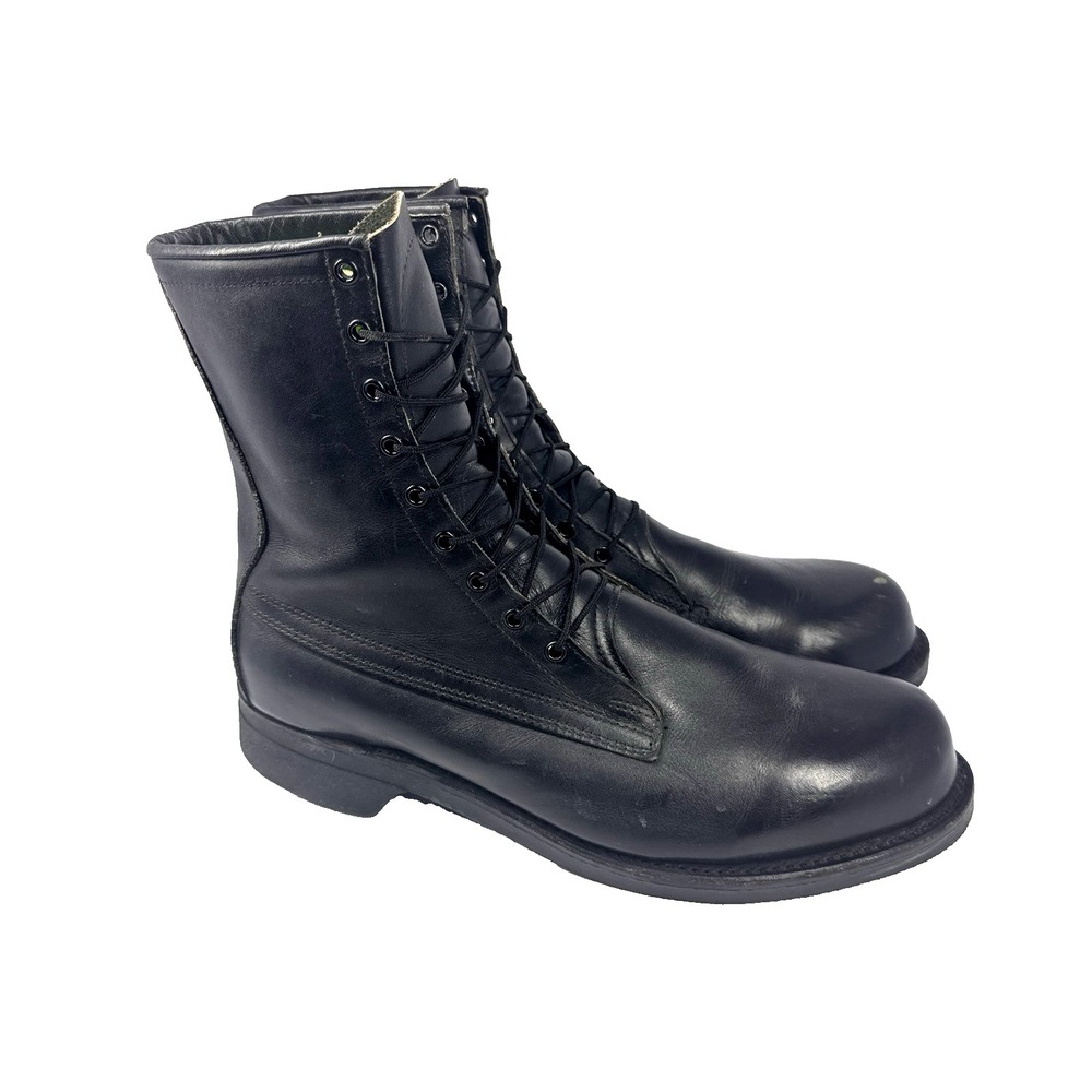 Biltrite Vintage Black‎ Leather Lace Up Combat Boots Side Zip Steel Toe 9E - Picture 2 of 12
